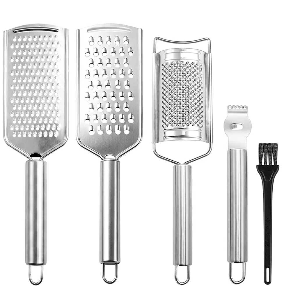 summerwins 5 Pcs Silver Stainless Steel Grater Set with Peeler & Slicer - Kitchen Utensils, Vegetable Cutter, Smooth Shredding for Cheese, Cabbage, Vegetables - Dishwasher Safe, Home Cooking