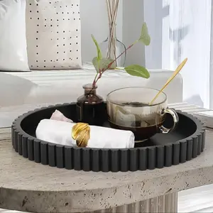 Modern black silicone round tray, perfect for coffee table decoration - a minimalist art centerpiece, ideal for home décor, fragrance displays, and trendy centerpieces, as well as coffee bar decorations, Gift