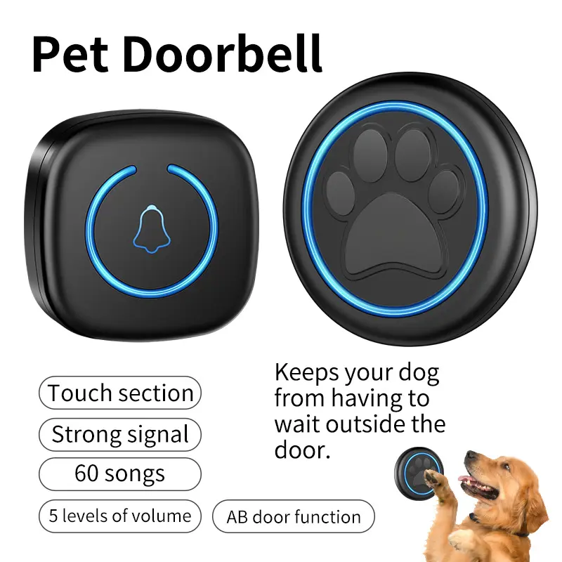 Dog Doorbell with Sound Upon Tapping, No More Fear of Scratching Doors! Wireless Dog Doorbell Pet Doorbell for Training Smart Dog Bell Waterproof Touch Bell 1 Receiver and 1 Transmitter dog whistle for dog