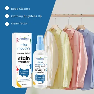 Fishleano Cleaning Stain Remover Spray, Clothing Stain Remover, 100ml Instant Stain Treater for Clothes, Powerful on Food, Grease, Juice Stains, Safe for Baby & Sensitive Fabrics, No Scrubbing, Portable Cleaner for Home & Travel