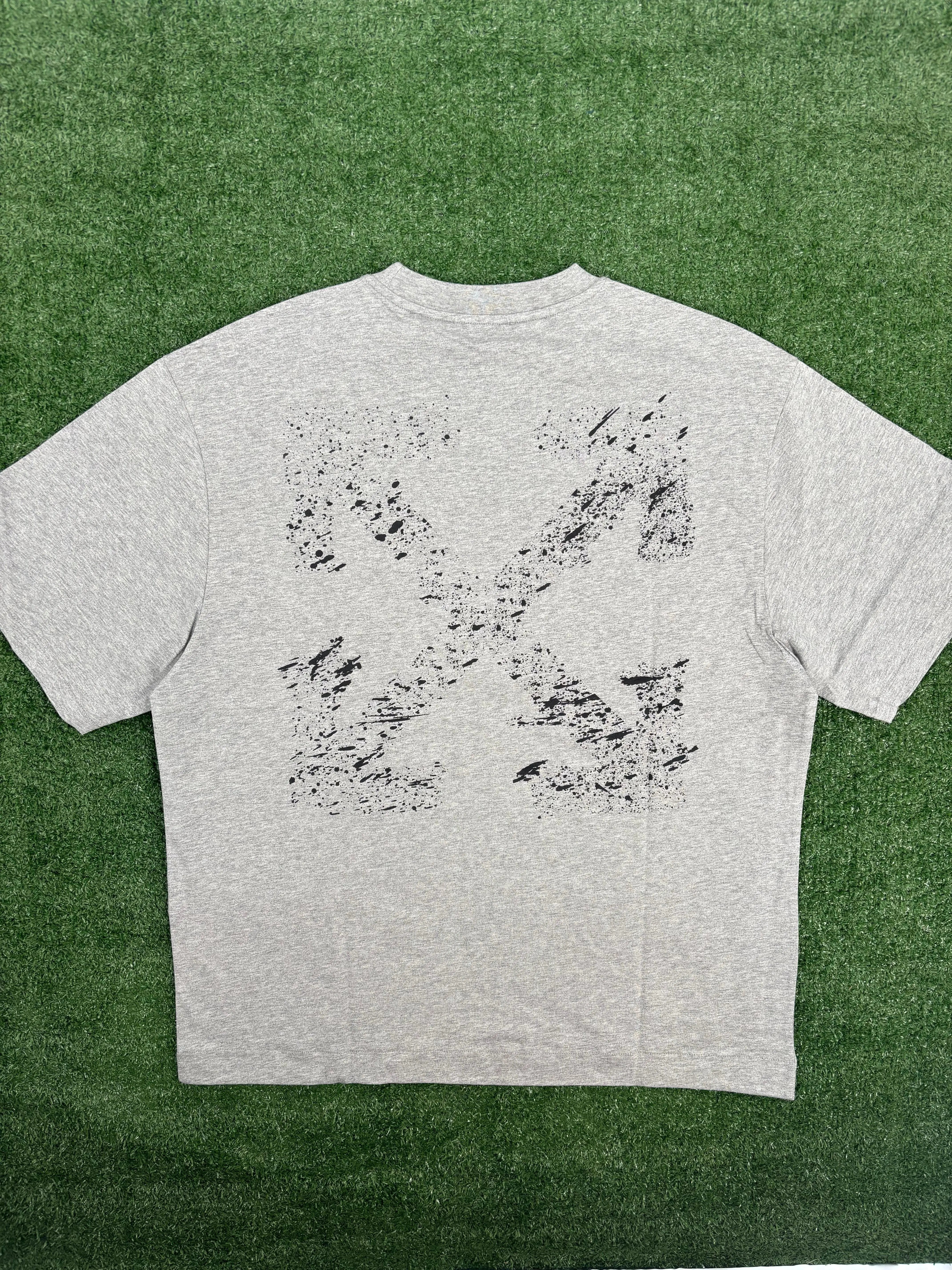 OFF-WHITE "Paint Splatter Arrows" Heather Grey Skate T-Shirt Size Medium