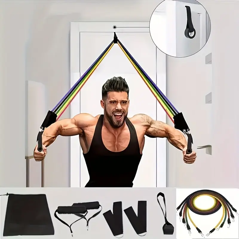 Tension Rope Outdoor Fitness Equipment Yoga Rope Tensioner [11pcs Multi-Functional Upper Body Kit] Resistance Band Set, 11pcs Multi-functional Upper Body Exercise Kit - Combination Fitness Resistance Rope