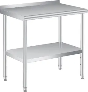 Steel Table for Prep & Work with Backsplash , Commercial Heavy Duty Table with Adjustable Under Shelf for Commercial Kitchen Restaurant Busines
