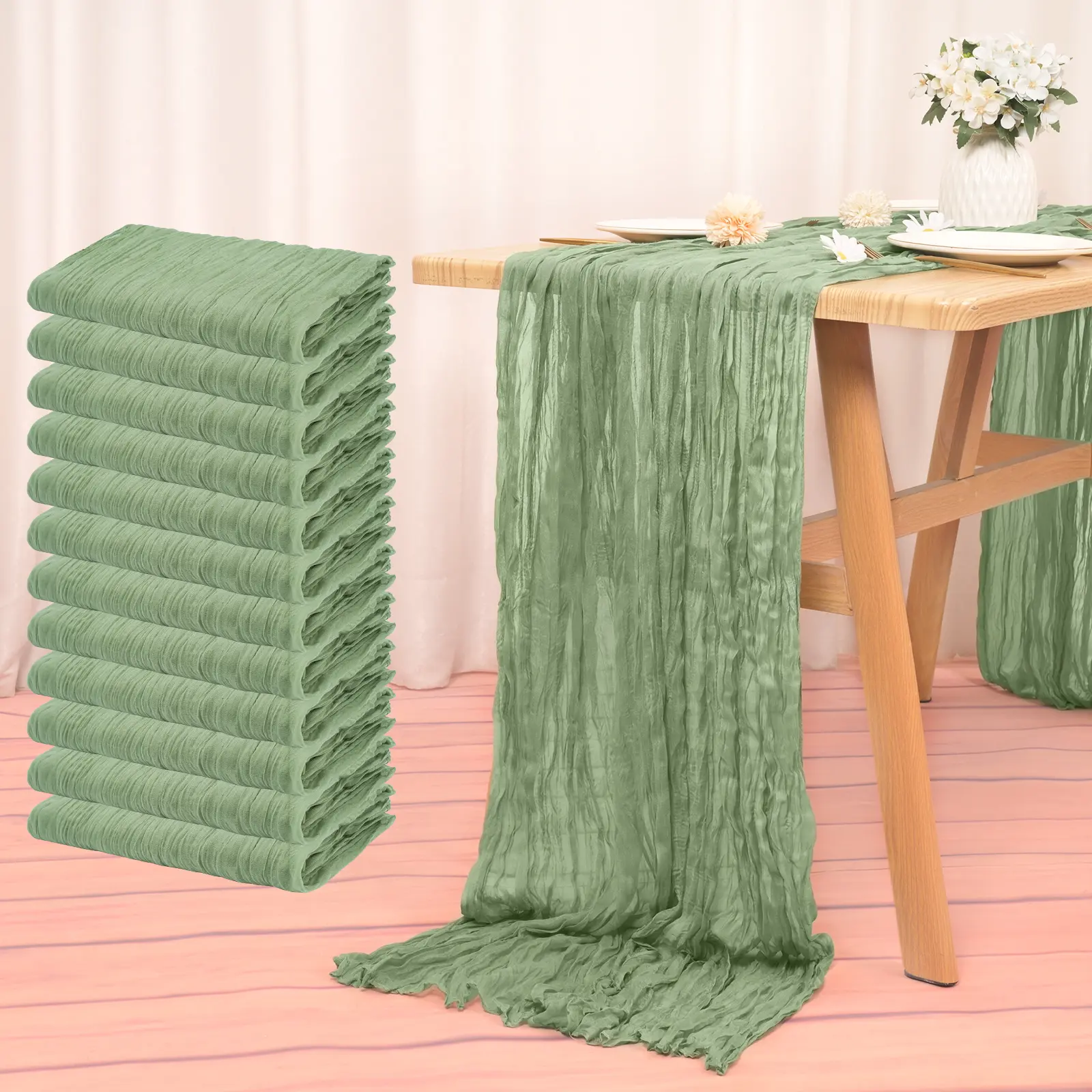 FANI 3/12/24 Pcs 17.7x108 Inches Cheesecloth Table Runner Boho Romantic Gauze Long Rustic Sheer for Wedding, Bridal Baby Shower, Birthday Party, Cake Table,Christmas, Arbor Decorations,Event