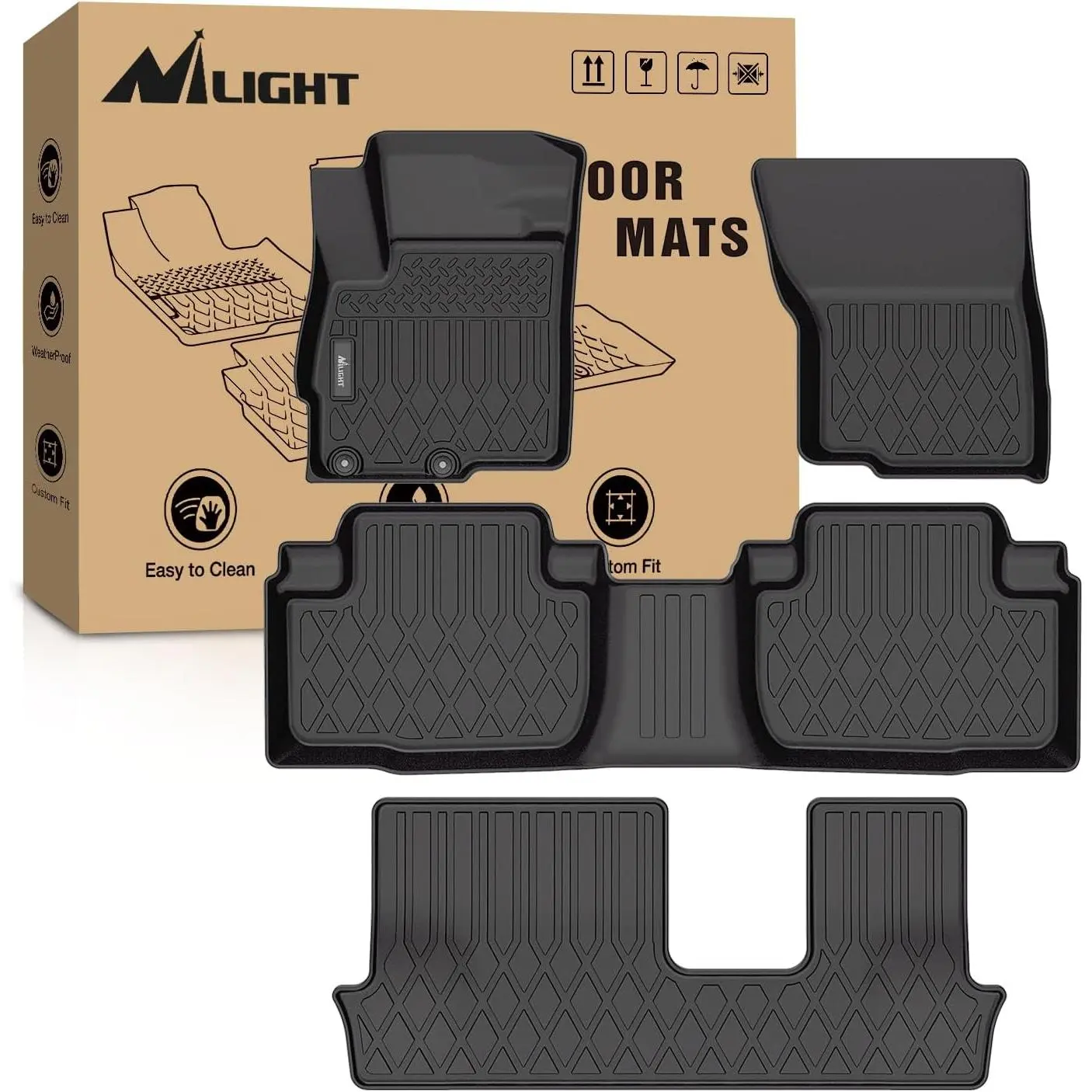 Nilight TPE Waterproof CNC-Cut Containment Car Floor Mats - Custom Fit for Mitsubishi Outlander 2014-2021, Heavy-Duty All-Weather Liners with Raised Lip, Channels, Clips, Harmless Durable Upholstery Protection, Easy-to-Clean Car Interior Accessories
