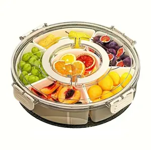 360-Degree Rotatable Multi-Compartment Kitchen Utensil Storage Tray with Lid, Handle & Insulation, Handy Reusable Portable Organizer for Home Kitchen, Snack Biscuit Fruit Vegetable Preserving Container Multipurpose Rotating outdoorfun