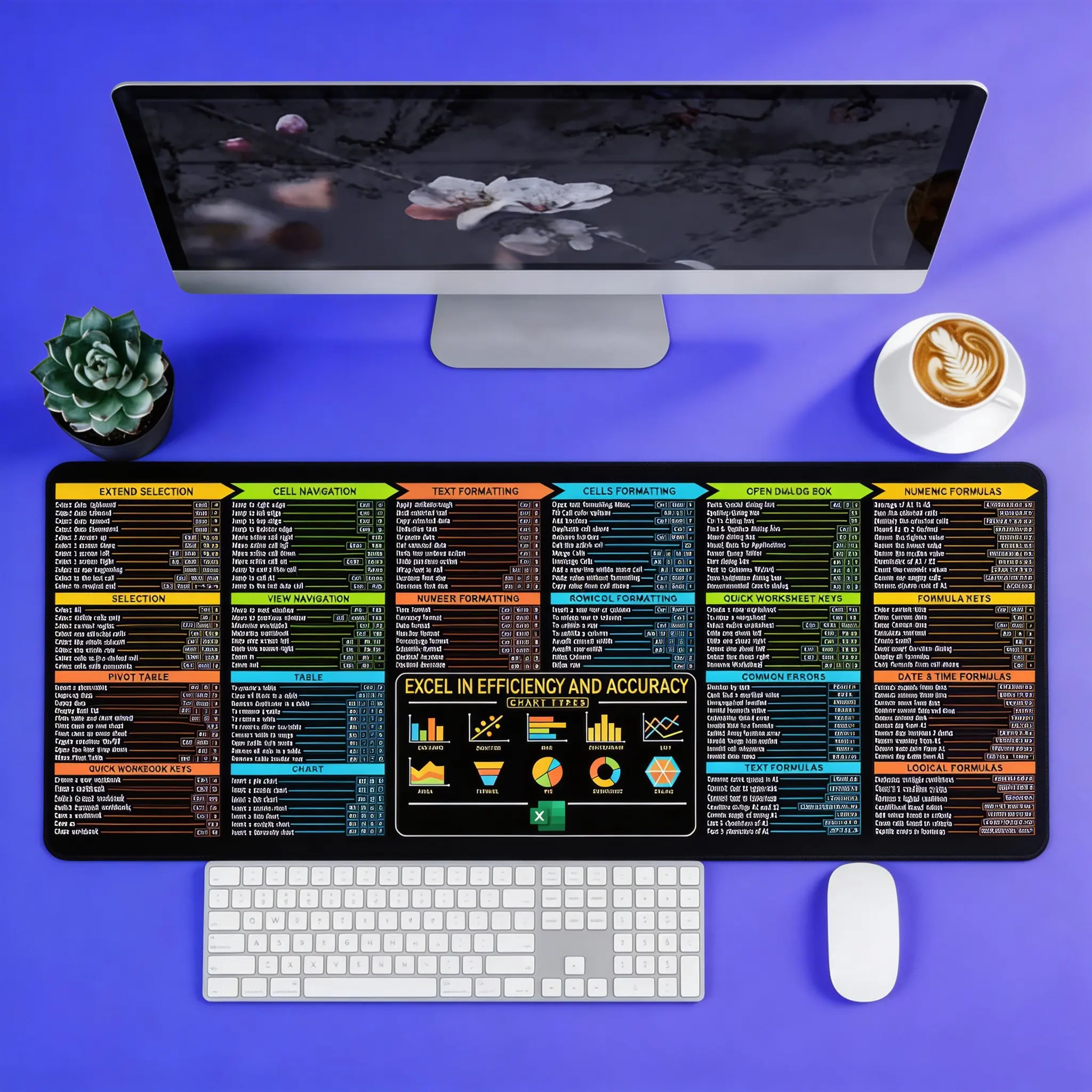 Big Off Stock Sales Mouse Pad - Efficiency Excel Cheat Sheet Extended Office Desk Mat, Stitched Edges & Non-Slip Base