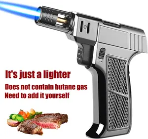 Outdoor Camping Windproof Lighter, Adjustable Straight Jet Flame Lighter, Butane Refillable Windproof Lighter with Safety Lock for Daily Use & Cooking(Without Butane Gas)