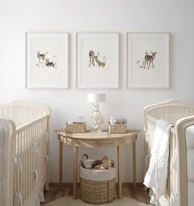 DIGITAL DOWNLOAD Fawn Bunny Nursery Wall Art, Set of 3, Cottagecore nursery, Deer woodland print, Baby girl room decor, Shower gift