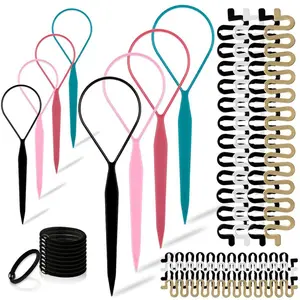 Hair Braiding Tools, Hair Styling Kit with Topsy Tail Tools and French Braiders for Ponytail