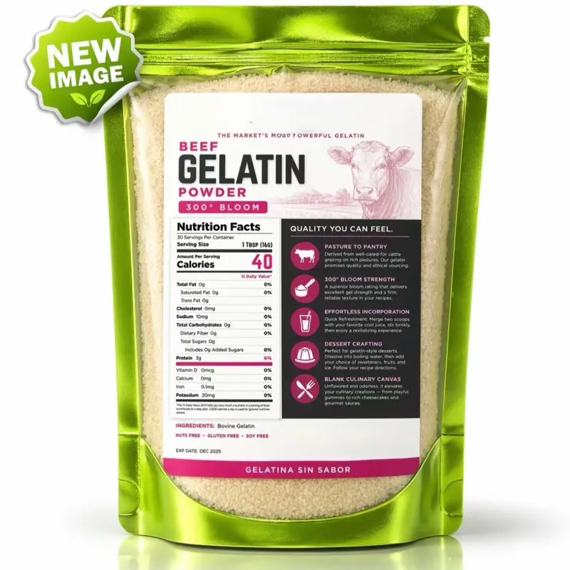 Premium unflavored 300 degrees bloom Beef Gelatin powder , thickening agent , grenetina en polvo sin sabor Natural Thickener & Stabilizer for Cooking & Baking – High Collagen Protein Source Healthcare Dietary