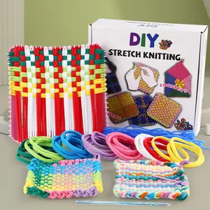 Kids DIY Handmade Craft Kit, Crochet Braid, Rainbow Knitting Machine Toy, Creative Stem Education Tool Set, Knitting Supplies, Includes 8 Colors Elastic Threads, Ages 3+