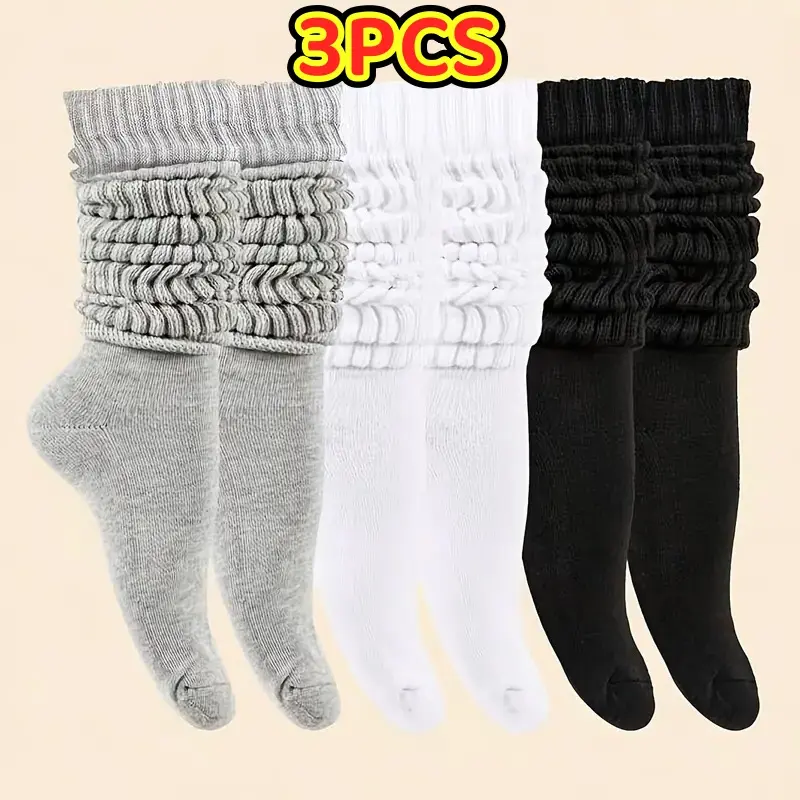 3 Pairs Women's Winter Thigh High Boot Scrunch Socks Warm Soft Slouchy Design All Seasons Versatile Pairing