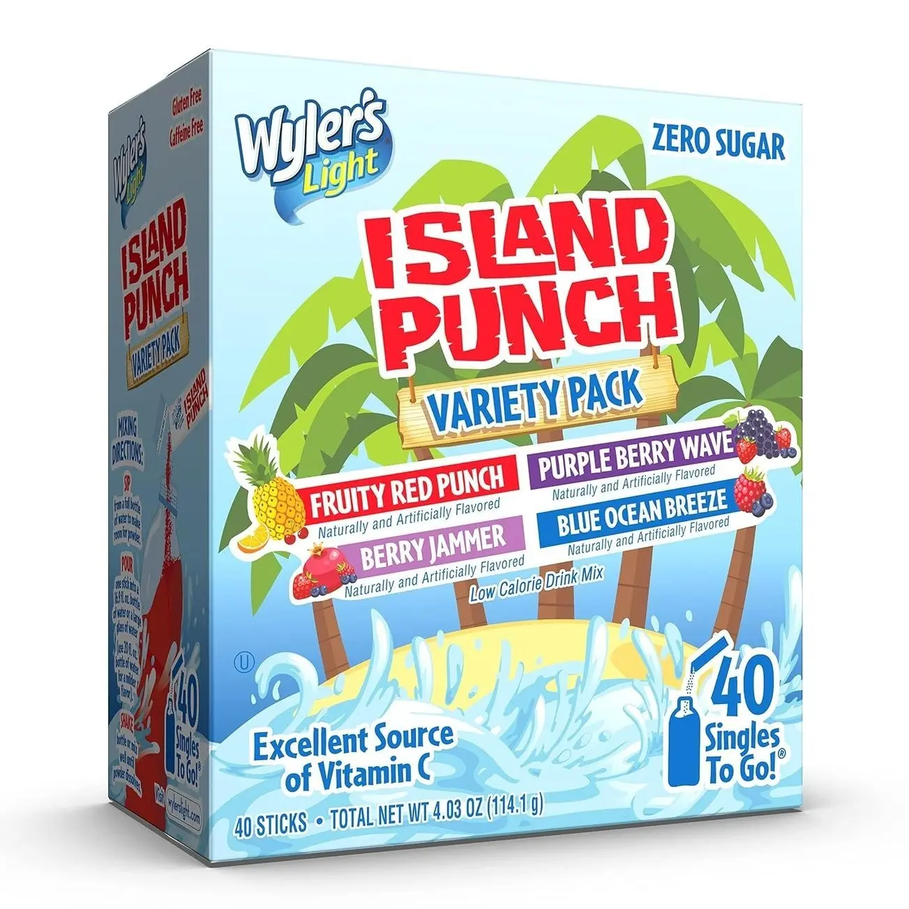 Wyler's Light Island Punch Flavoring Powder Singles To Go, Variety Pack, 40 Hydration Powder Packets