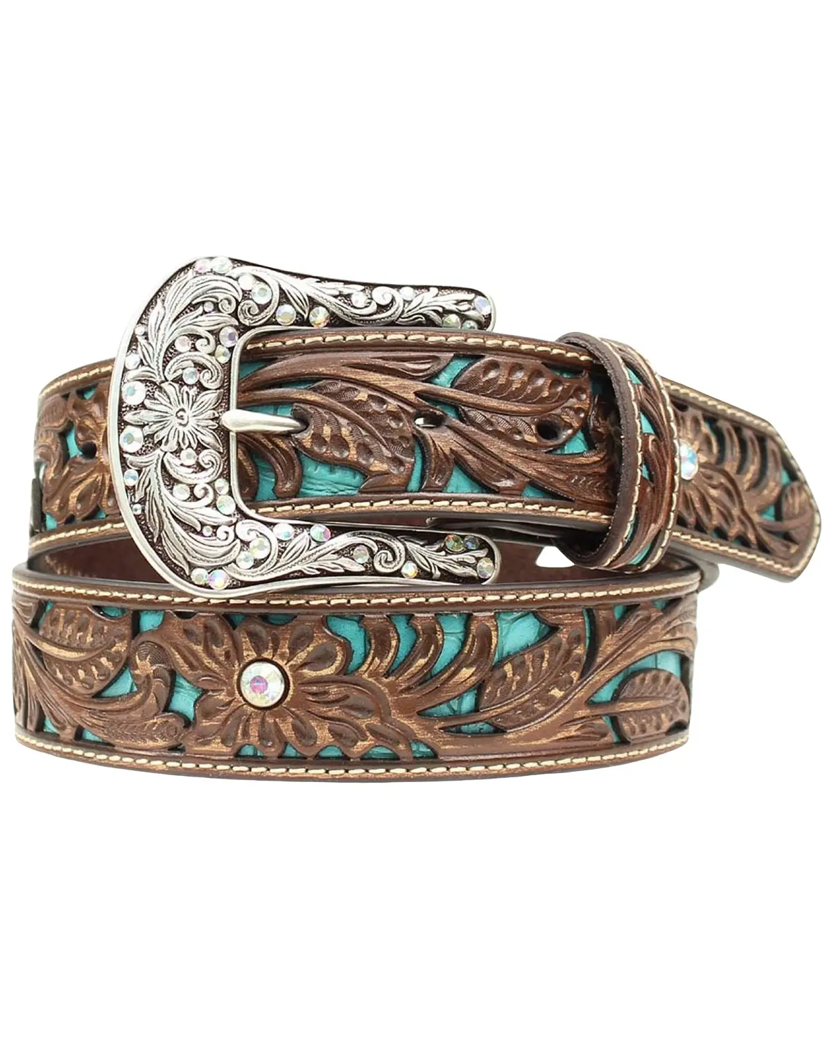 Ariat Women's Women'S Tooled Turquoise Leather Inlay Belt - A1513402