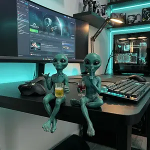 Alien Wine Glass Resin Craft Set, Funny Alien Statue Figurine, Unique Outer Space Themed Decorations, Ornaments, Perfect Gift Idea