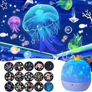 Galaxy Projector Starry Sky LED Night Light 15 in 1 360°Rotate Crown Star Light Projection Rotating Star Bedroom Ceiling Atmosphere Night Lamp Stars Childrens Birthday Gift with Films Sheet