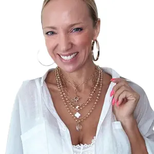 Just Breathe Starburst Fusion Necklace Layering Bundle - 36" Crystal Bead & 46" Paperclip Chain with Pearl Charms Antique Gold Finish Magnetic Clasps