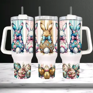 Coquette Easter Bunny 40oz Tumbler with Colorful Design, Easter Travel Mug, Insulated Cup  - Bottle, Drinkware  Portable Reusable Flasks Set Bottled