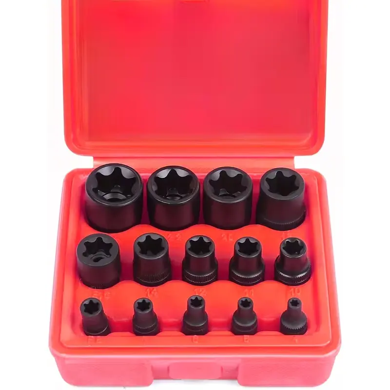 D ProTool Hub 14-Piece Premium Female E-TORX Drive Socket Set - Versatile Secure-Fit Star Drive Sockets for Hand Tools, Wrenches, DIY Enthusiasts, External Use, Optimal Performance, Precision, Reliability