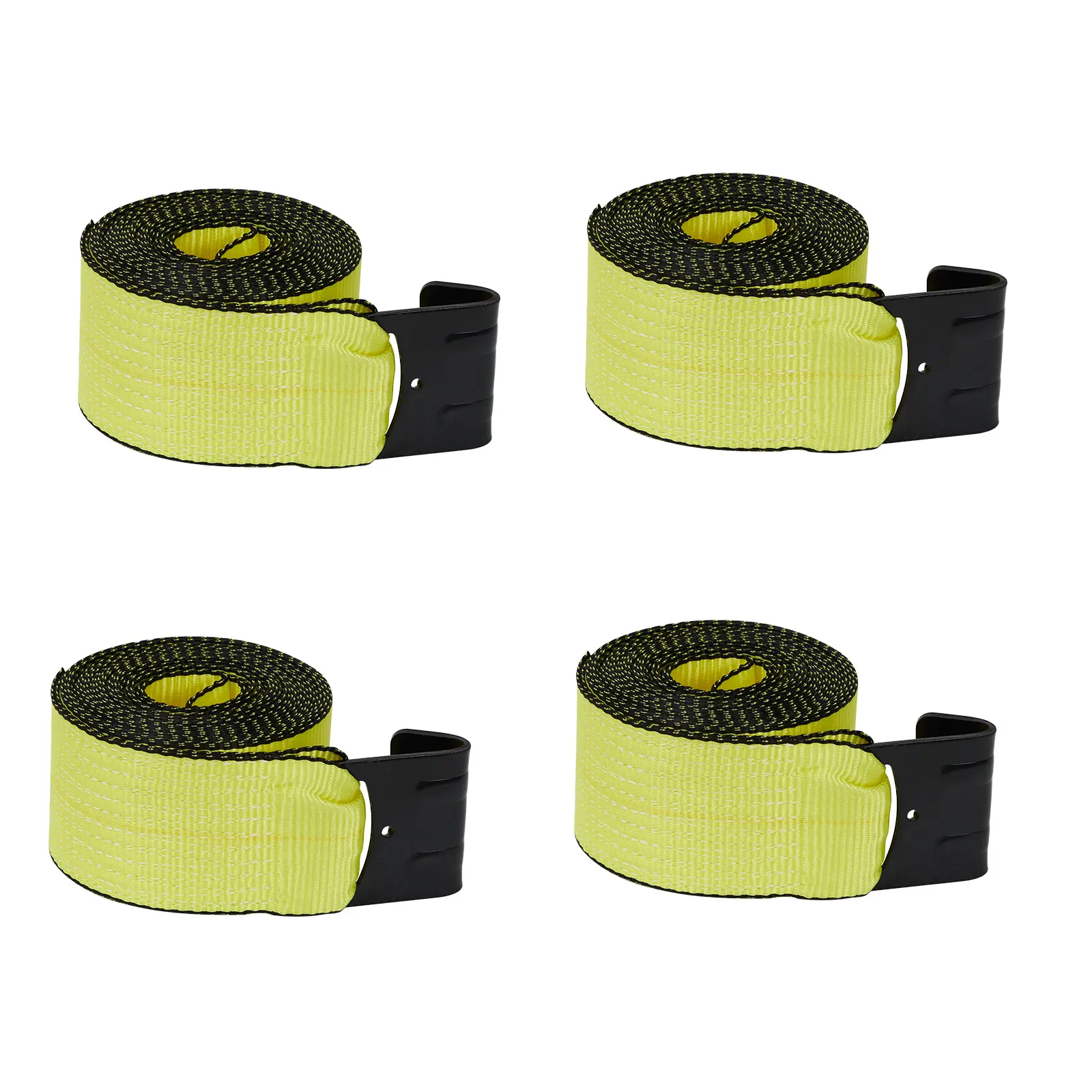 Garvee 4" x 30' Winch Straps with Flat Hooks – 6,000 lbs WLL, 18,000 lbs Break Strength – 4 Pack, Yellow – Heavy Duty Tie Down for Trucks, Trailers, Towing & Cargo
