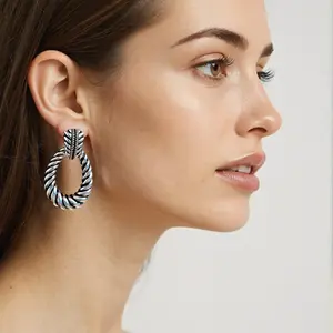 Vintage Twisted Hoop Earrings for Women - 925 Sterling Silver Plated Boho Drop Earrings | 2026 Trendy Y2K Aesthetic, Lightweight All-Day Comfort | TikTok Viral Fashion Finds, Perfect for Everyday Wear & Birthday Anniversary Gift for Her