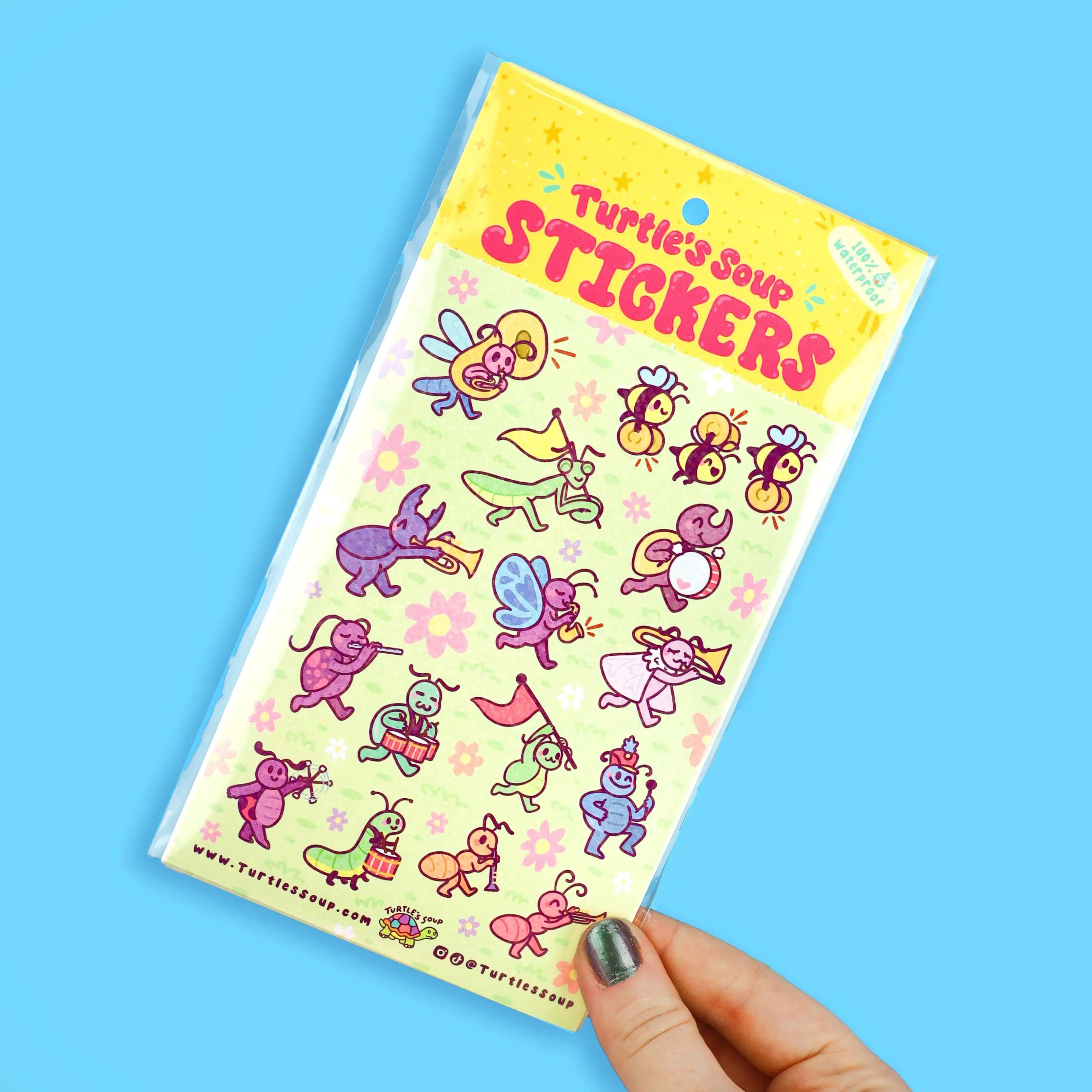 Turtle's Soup Bug Band Insect Parade Glitter Laptop Decal Sticker Sheet