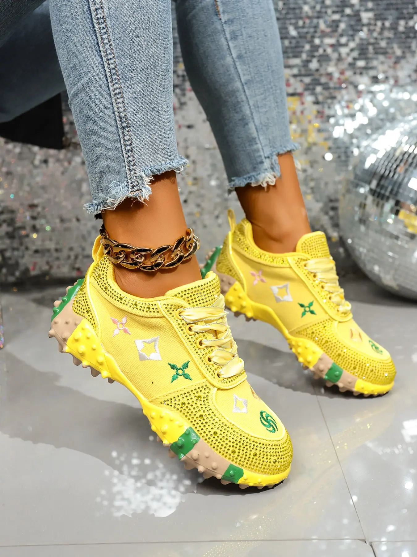 Women's Rhinestone Checkered Dad Shoes, Sneaker, Sparkle Platform Sneakers, Thick Sole Height Boost Anti-Slip, Casual Sporty Footwear, All-Season Textile Rubber Soles, Thick Soled Sneakers, Rhinestone Embellished Sneakers, Height Increasing Sneakers