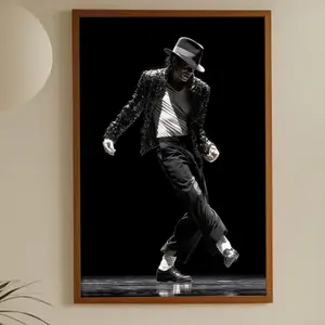 Michael Jackson Dance Motion Poster – Iconic Fedora Hat, Sequin Jacket and Glove Stage Art Print, Classic Music Decor for Bedroom, Studio, Dorm or Creative Spaces