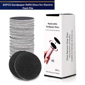 60PCS Sandpaper Refill Discs for Electric Foot File – Fine 180 Grit Replacement Pads for Callus Remover, Dead Skin & Cracked Heel Treatment, Pedicure Foot Care Tools (Electric Foot File Not Included)