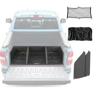 Full-Size Pickup Truck Cargo Box Organizer, Tail Box Storage Box Compatible with Truck Bed, Divider Truck Organizer with Net and Rain Cover, Black (56 inch)