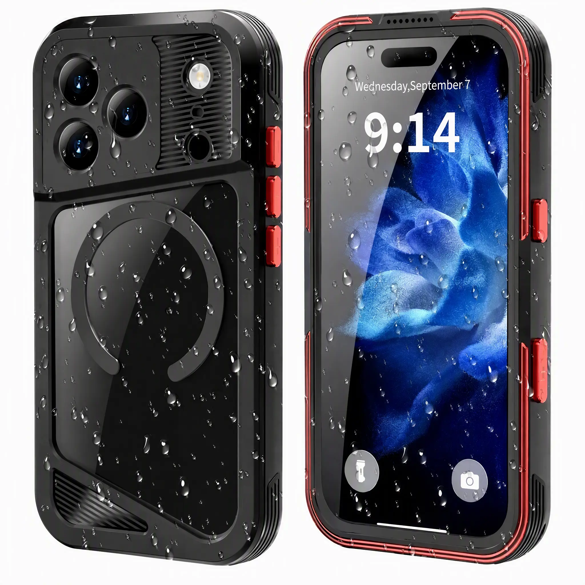 Magnetic IP68 Waterproof Cellphone Casing with Built-in Screen Protector, 360° Shockproof Dustproof Smartphone Protection Cover for iPhone 17/16/15/14/13 Pro, Pro Max, Air, Supports Wireless Charging for Diving, Hiking