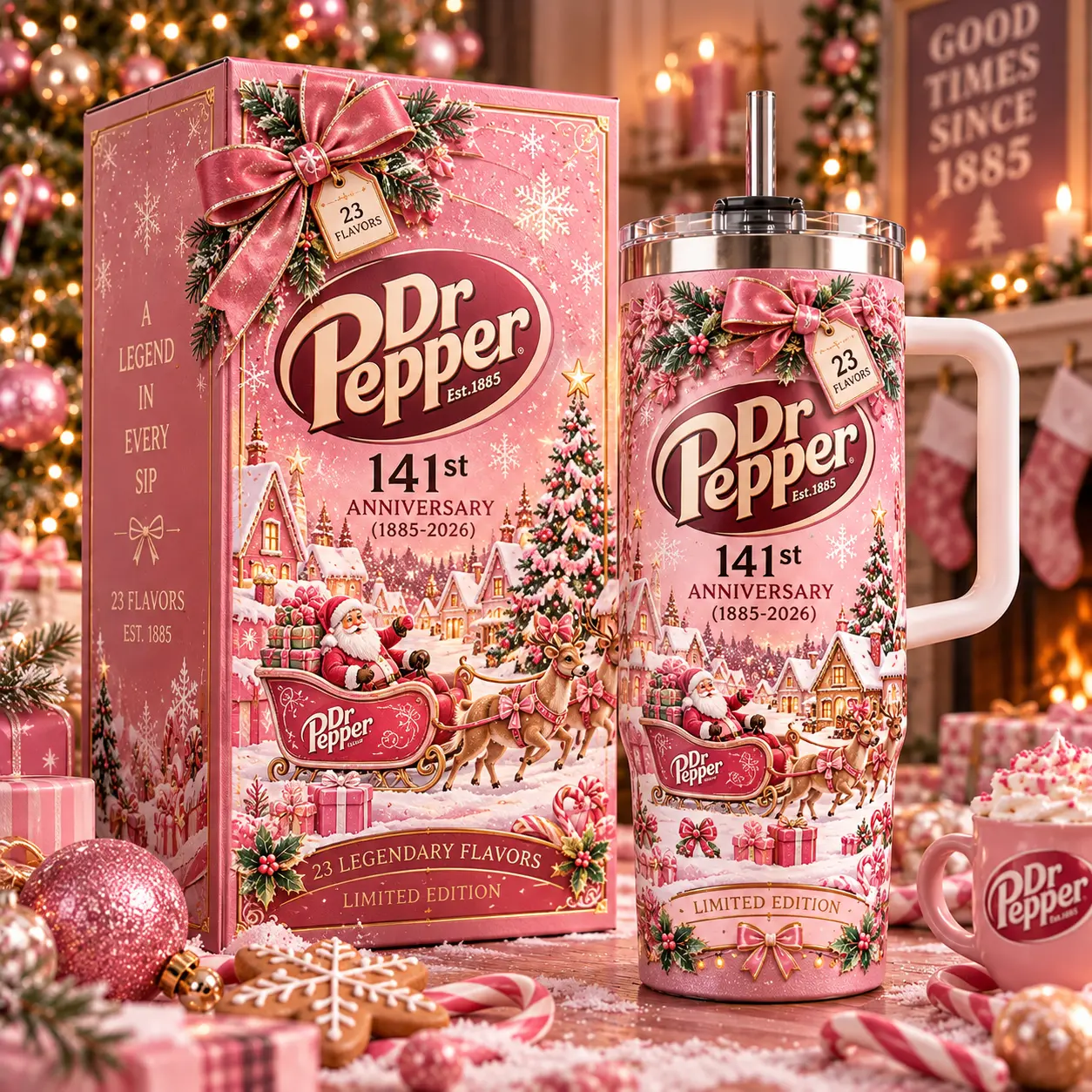 [Collection] DrPepper 141st Anniversary 1885–2026 Christmas 20oz 30oz 40oz Stainless Steel Tumbler with Handle & Straw – Retro Soda Insulated Travel Mug, Legendary Flavor Collector Cup, Limited Edition Fan Gift For Family