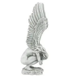 Memorial Sculpture Crying Angel Statue  Durable Religious Art Garden Decorative Manual Casting Salvation Pray Angel Gifts Guardian Angel Statue Ornaments Resin Angel Wing Religious Desktop Artwork Sculpture Hand Casting Carved Angel Redemption Decor