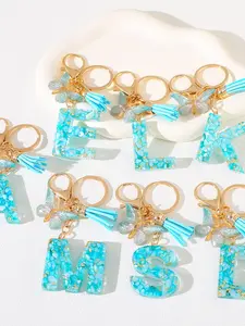 New Blue Butterfly Letter Keychain for Bags, Unique Butterfly Letters, Resin Alphabet Shape Keyring with Tassel Bag Decoration, Women's Gift, Casual Style