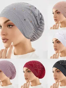Women's Fashionable Encrusted Headscarf Hat, Retro Style Chemo Cap, Comfortable & Stylish Hair Accessory for Women