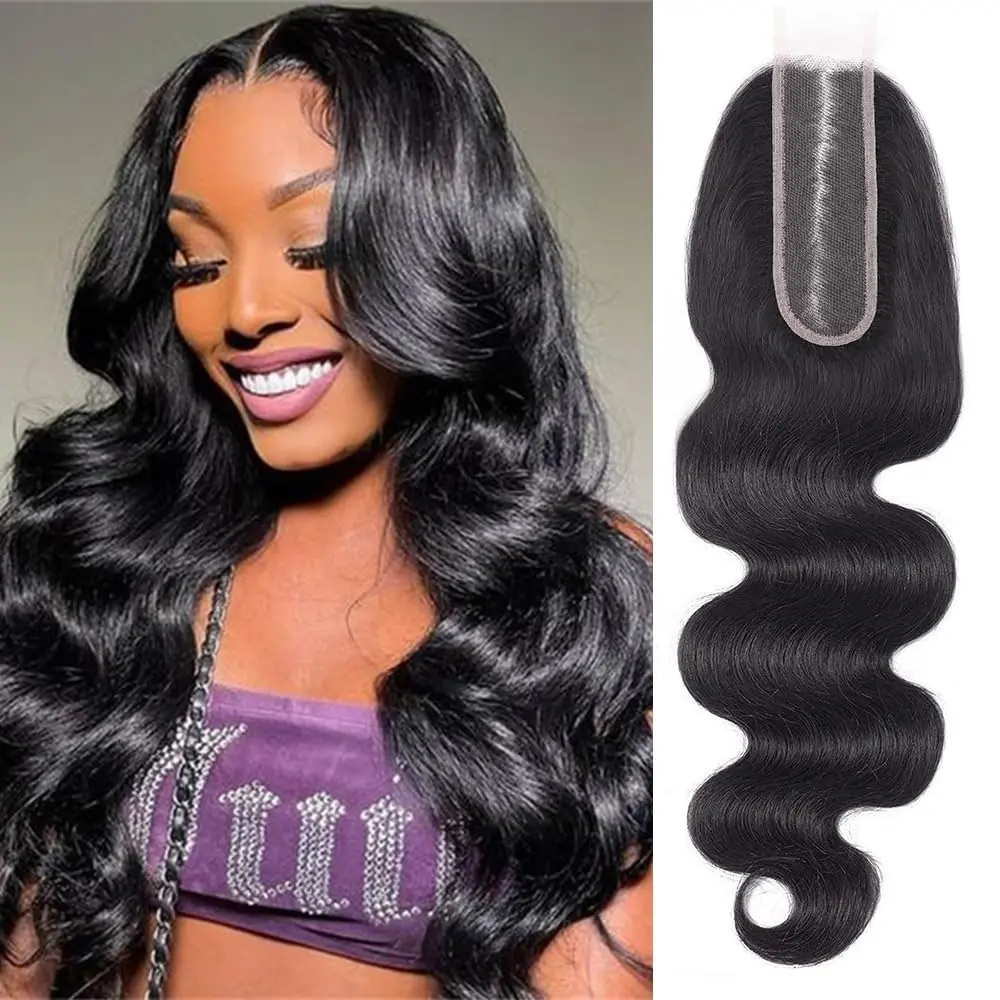 Fehoka Hair Brazilian Body Wave 2x6 Lace Closure 100% Human Hair Closure with Baby Hair, Natural Black, Soft & Full, 18 Inch