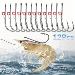 12-Piece Set of Premium Shrimp Fishing Hooks with Spring Mechanism - Made of Durable TPR and Carbon Steel, in Various Sizes(Size 4, Size 3, Size 2) - Perfect for Live Baits, Rock Fishing and Sea Fishing