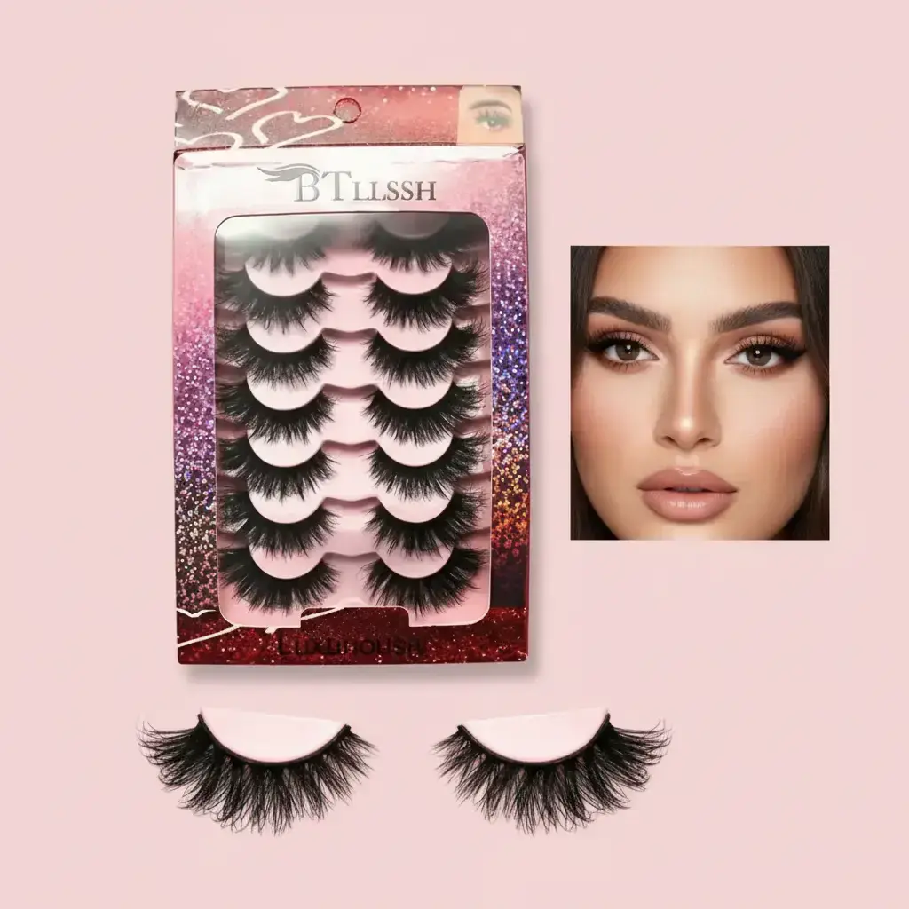 Natural Look & Thick False Eyelashes Bundle, Wispy Volume Set, Wispy Cat Eye and Volumized Faux Cluster Lashes, Black Polyester Fiber for Women and Girls Eye Makeup