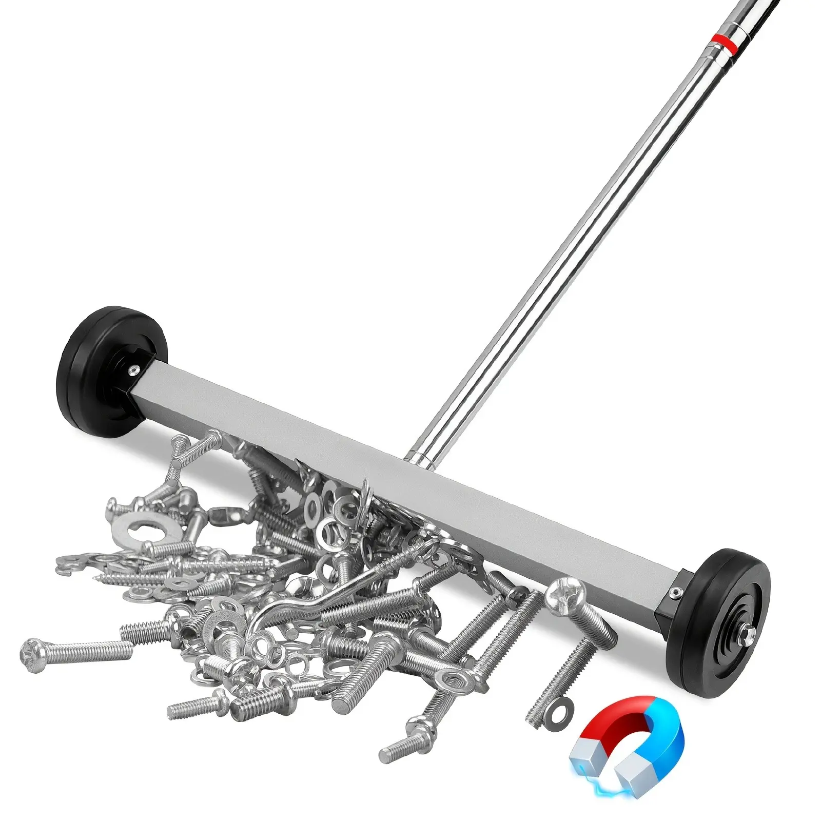 Magnetic Pickup Tool with Cast Iron Core, Wheel-Based Design, Extendable Rod, Flexible Handle - Attracts Nails, Screws, Nuts, Clips - for Garage, Construction Site Quick Clean Tasks - Father's Day Gift for Dads