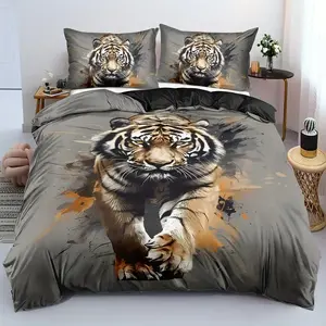 3 Piece Soft Comfortable Tiger Themed Queen Bed Linen Set, Large Duvet Cover with Tiger Pattern, Animal Print Bedding for Cozy Sleep, Soft Bedding Sets, Decorative Bedding Set