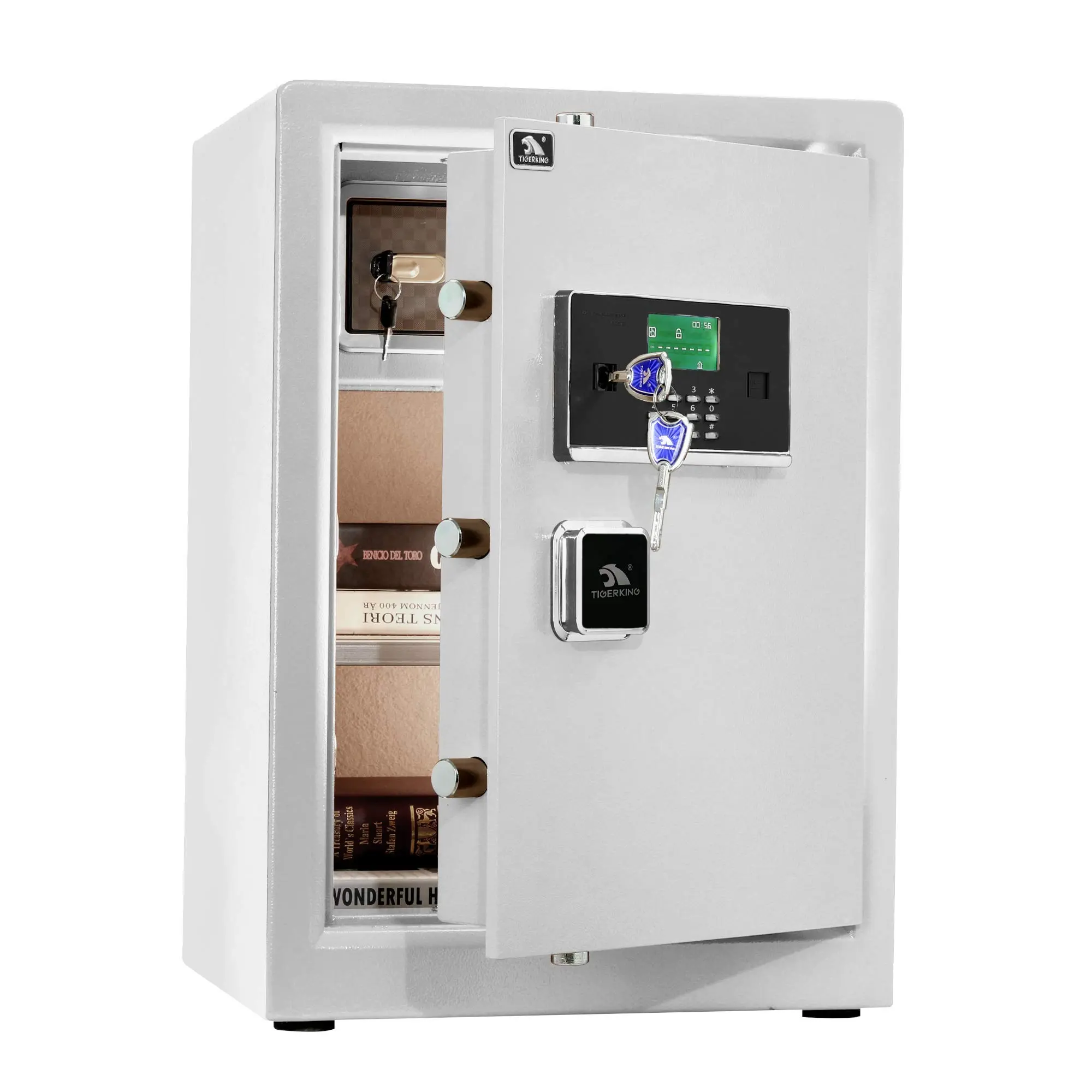 TIGERKING Safe Box,Home Safe,Large Security Box with Double Safety Key Lock and Password for Money and Document,3.7 Cubic