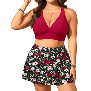 Yonique Women's Plus Size High Waisted Bikini - Two Piece Swimsuit with Skirt Tummy Control Bathing Suit with Pocket