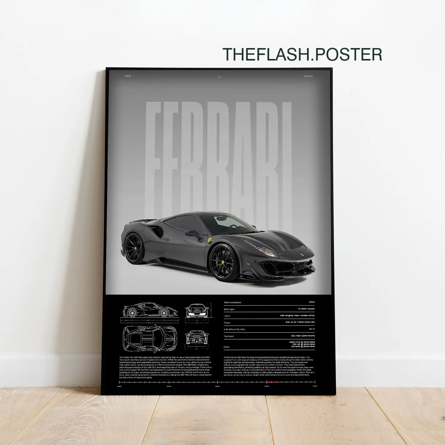Ferrari 488 Pista Print | Ferrari Poster | Car Print |  Product without frame