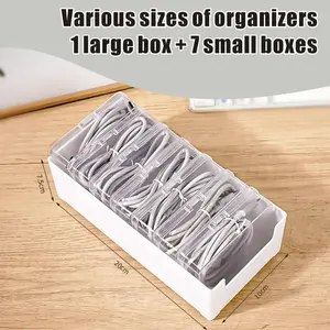 8-Pack Cable Organizer Box Set Polypropylene Cord Management for Home & Office Tangle-Free Charging Storage Desktop Electronics Organizer 7 in 1 Transparent Plastic Storage Box 20cm x 10cm x 7.5cm - Work Accessories Desk Tidy
