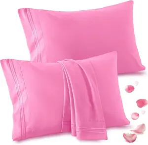 2 Pack  Pillow Cases - 20x30 Inch, 1800 Thread Count Microfiber Pillowcases  Size Pink Pillow Cases Luxury & Soft Embroidered Bed Pillow Covers with Envelope Closure
