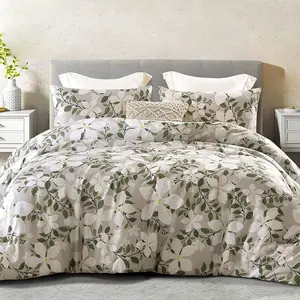 [FallFreshness]Whale Flotilla King Size Comforter Set, Printed Beige Soft Warm Bedding Comforter Sets for Size Bed Set, 3 Pieces Micoriber Floral Comforter home bedroom