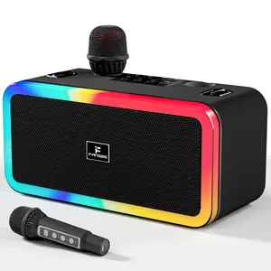 Fansbe Tech Karaoke Machine Bluetooth 2 Microphones, Karaoke Machine Bluetooth Sound Effects, Karaoke Microphone Machine Kids Adults Portable Wireless TF USB Light Home Party Outdoor/Indoor, Black