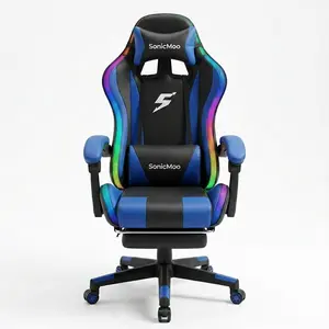 SonicMOO High Back Fabric Gaming Chair, RGB LED Lights, Footrest, Lumbar Support, Headrest - 360-Degree Swivel Reclining Office Chair for Computer Use (Camping Furniture for Sports & Outdoor), Gaming Chair Fabric