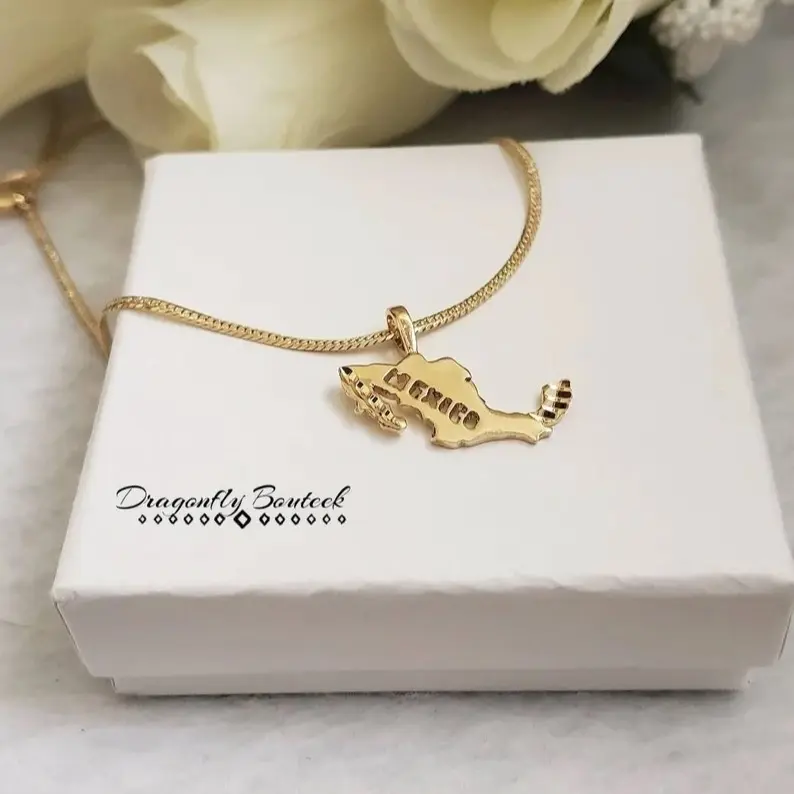 14k Heavy Plated Gold Mexico Map Necklace with Elegant Design and Unique Map Theme